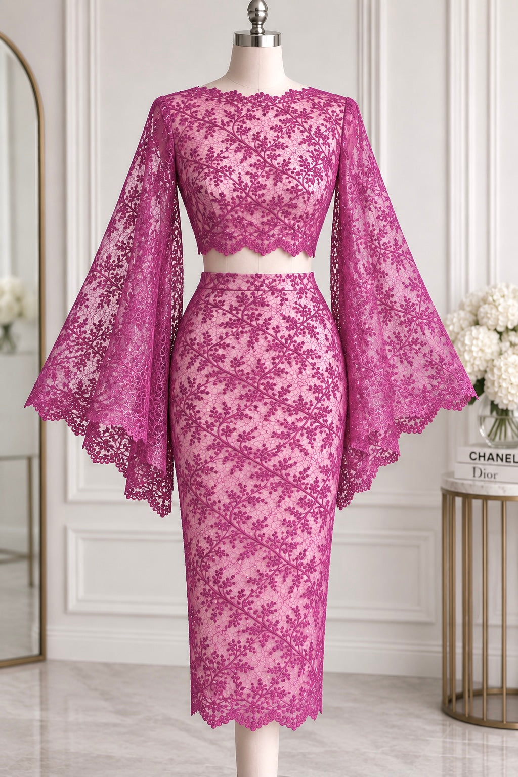 Broderie Cu Insertie De Paiete Fine -  Roz