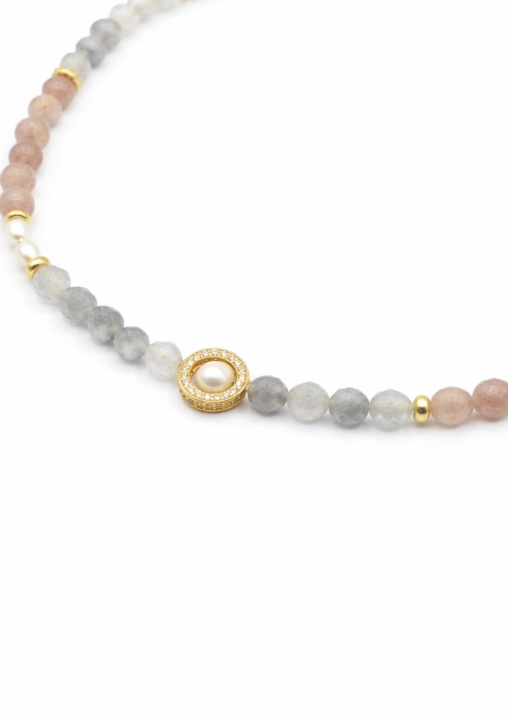 Colier din Cuart Strawberry,Agate, Perle și Argint