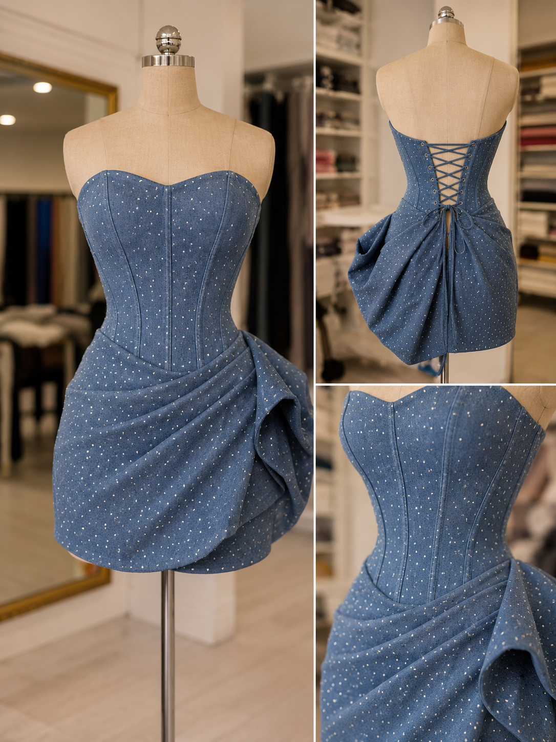 Denim ușor elastic cu strasuri
