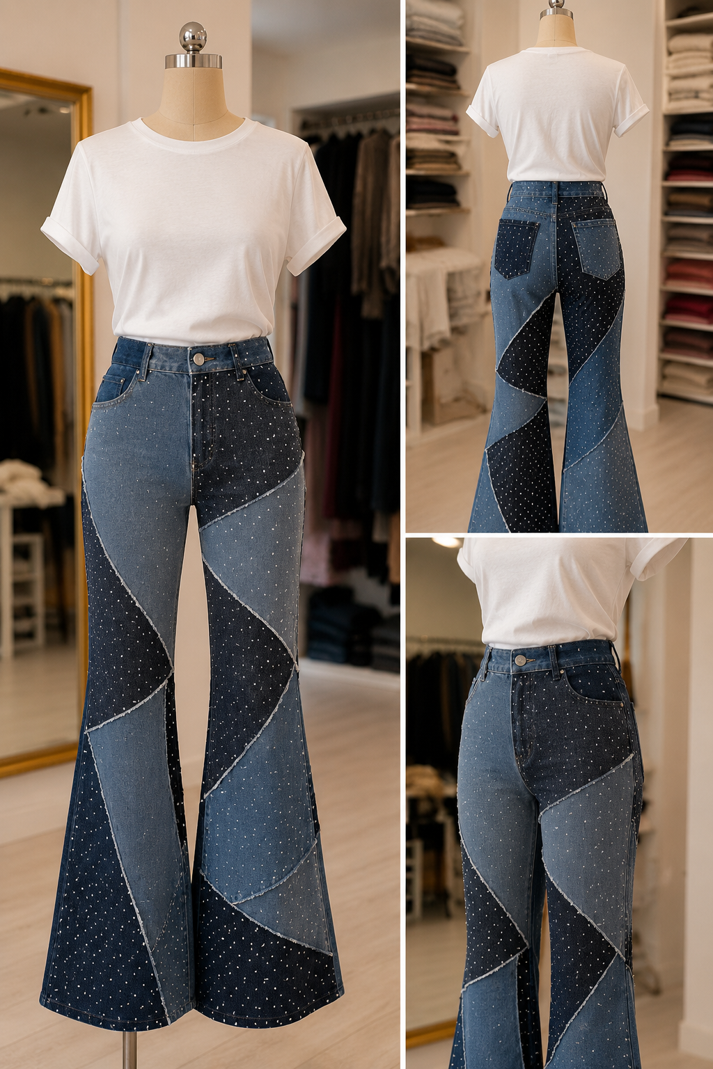 Denim ușor elastic cu strasuri