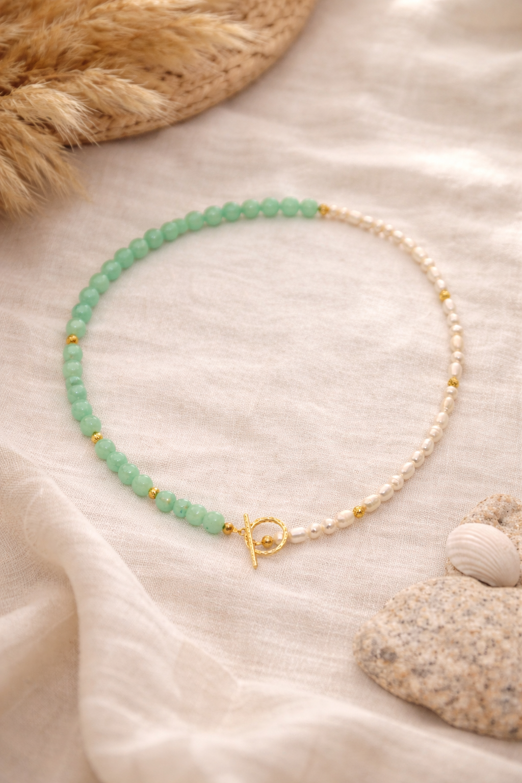 Colier Din Pietre Semipretioase, Aventurin, Perle Si Argint 925