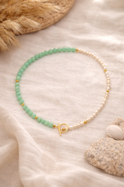 Colier Din Pietre Semipretioase, Aventurin, Perle Si Argint 925