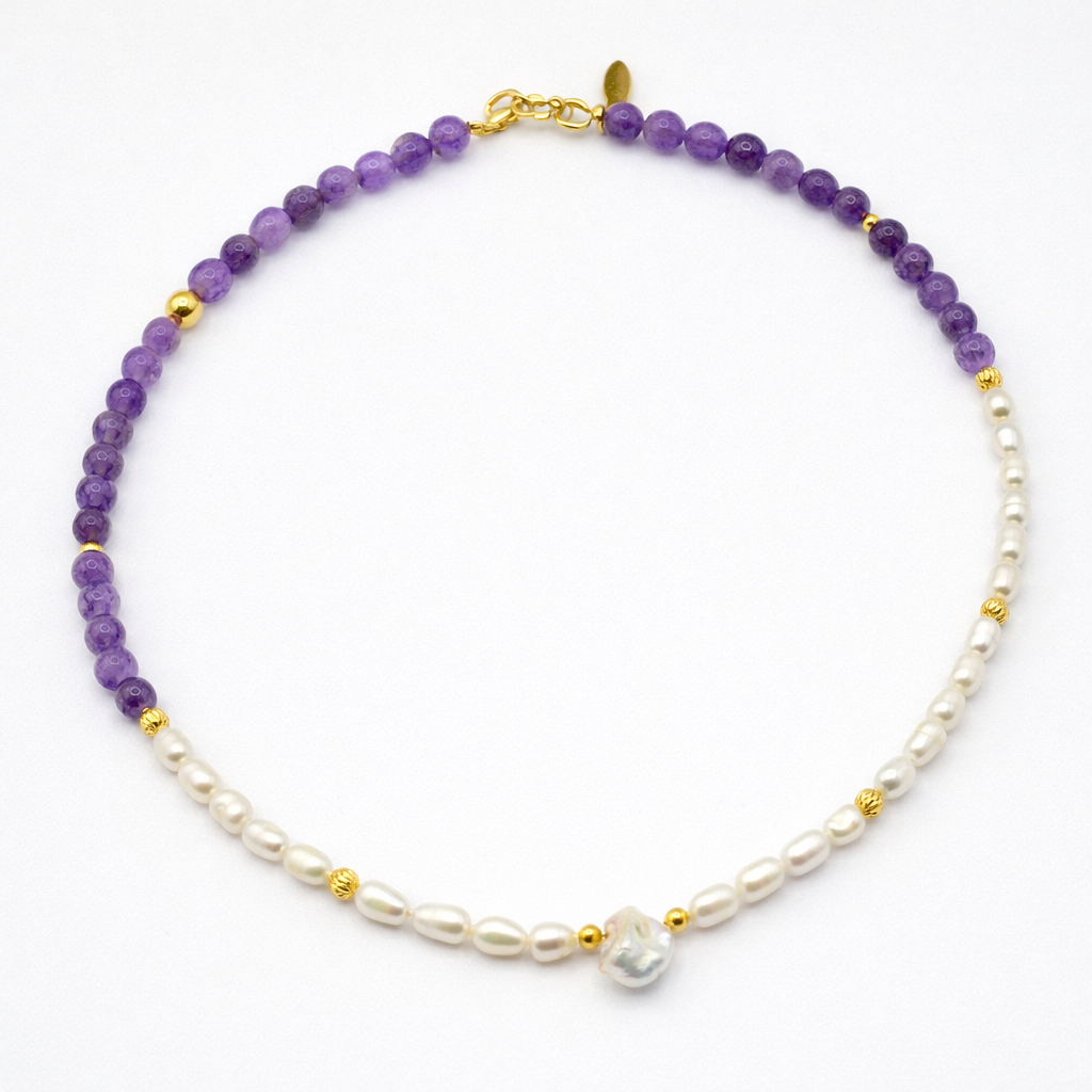 Colier din Ametist, Perle Si Argint