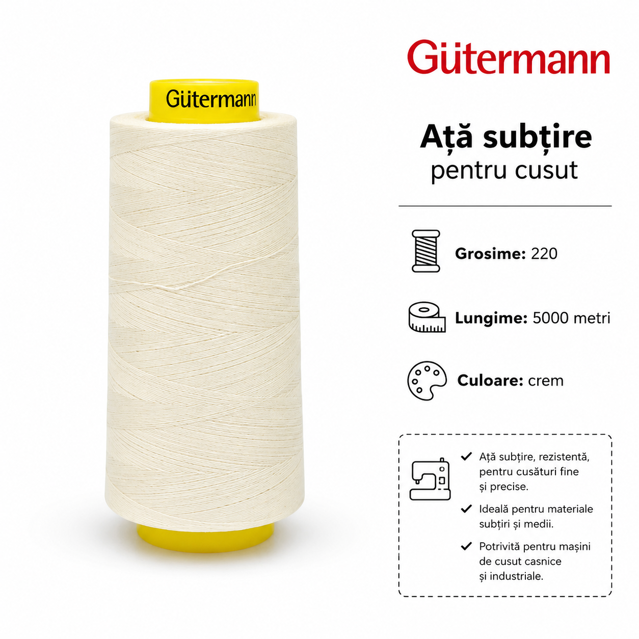 Ata Subtire Gutermann 220, Crem, 5000m