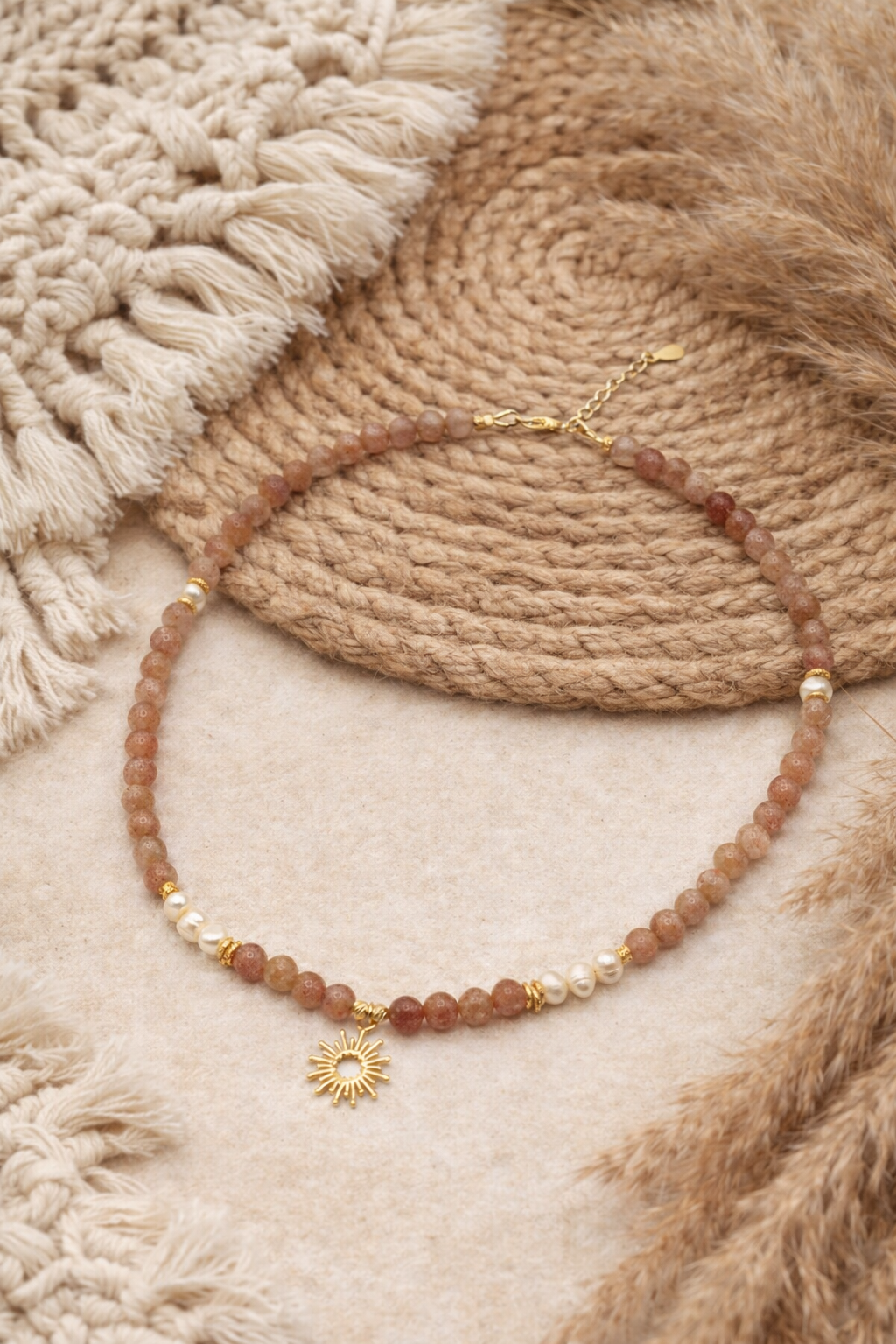 Colier din Cuart Strawberry, Perle și Argint