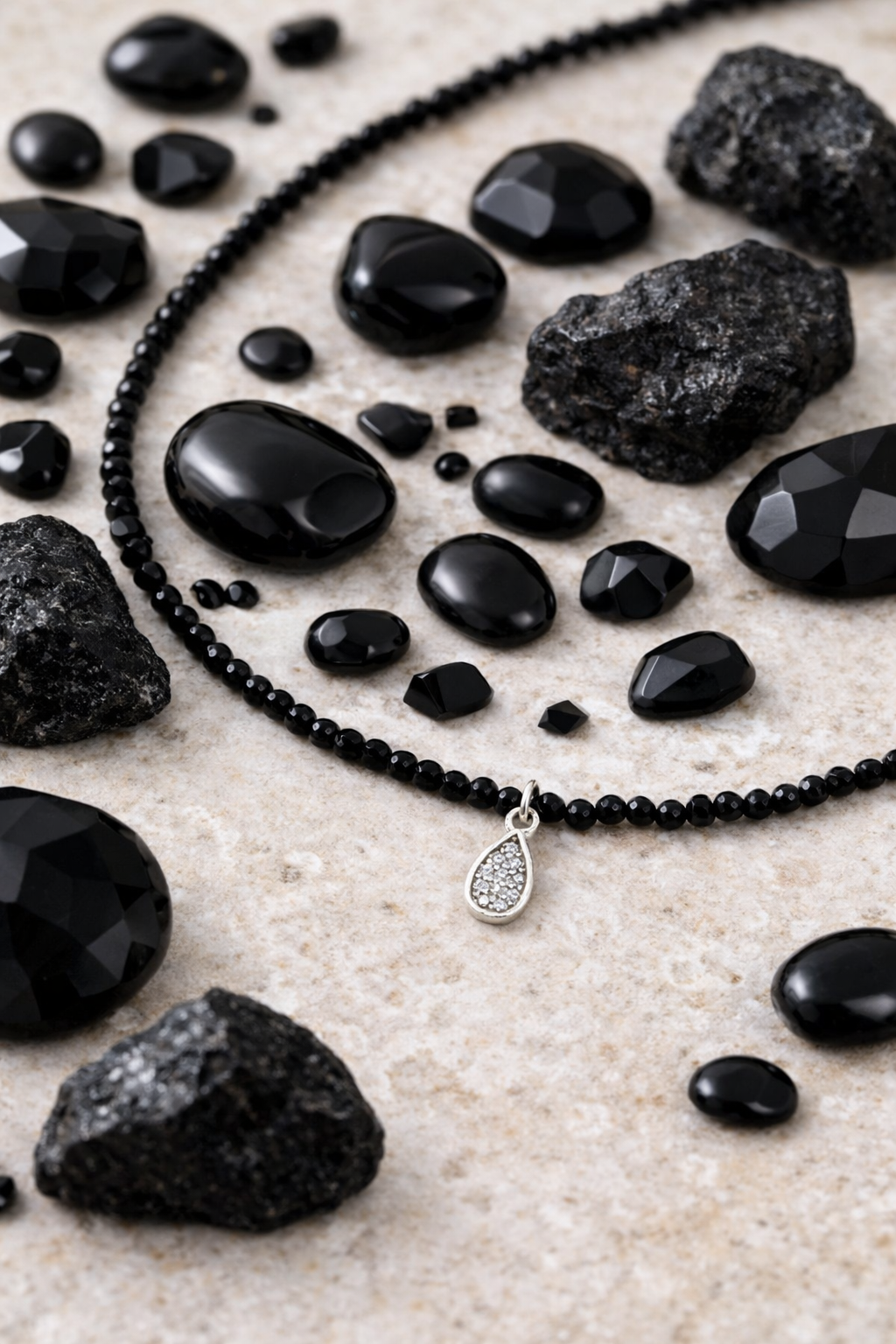 Colier Din Agate Fatetate 2mm Si Argint 925, Negru