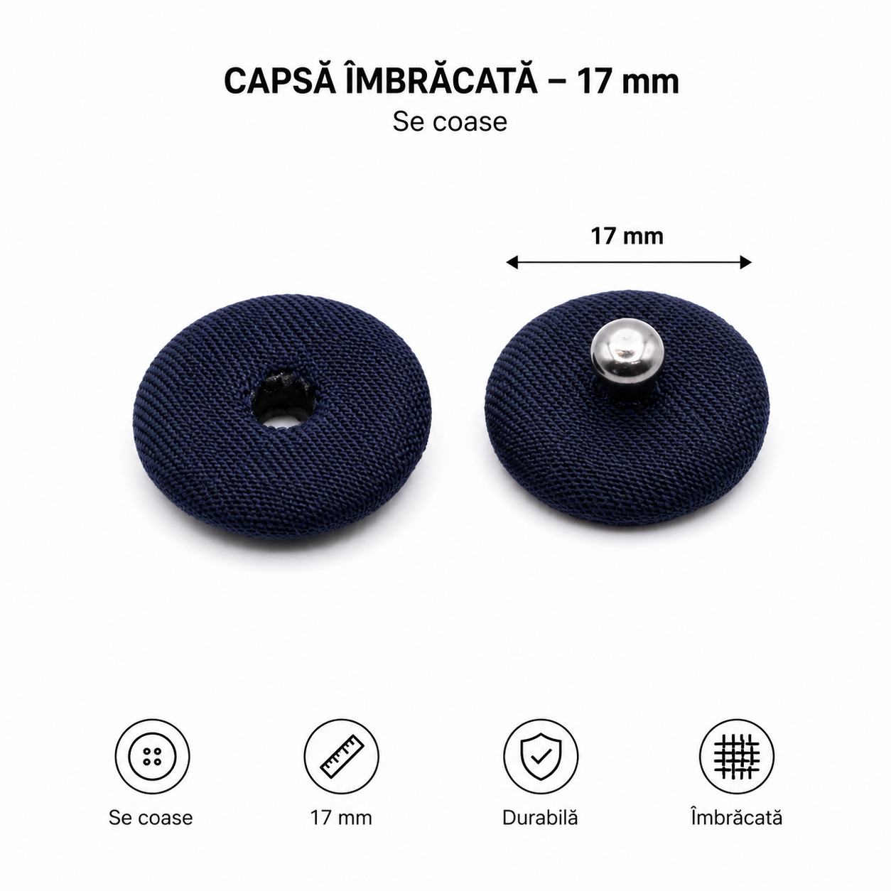 Capse Imbracate, 17mm, Bleumarin