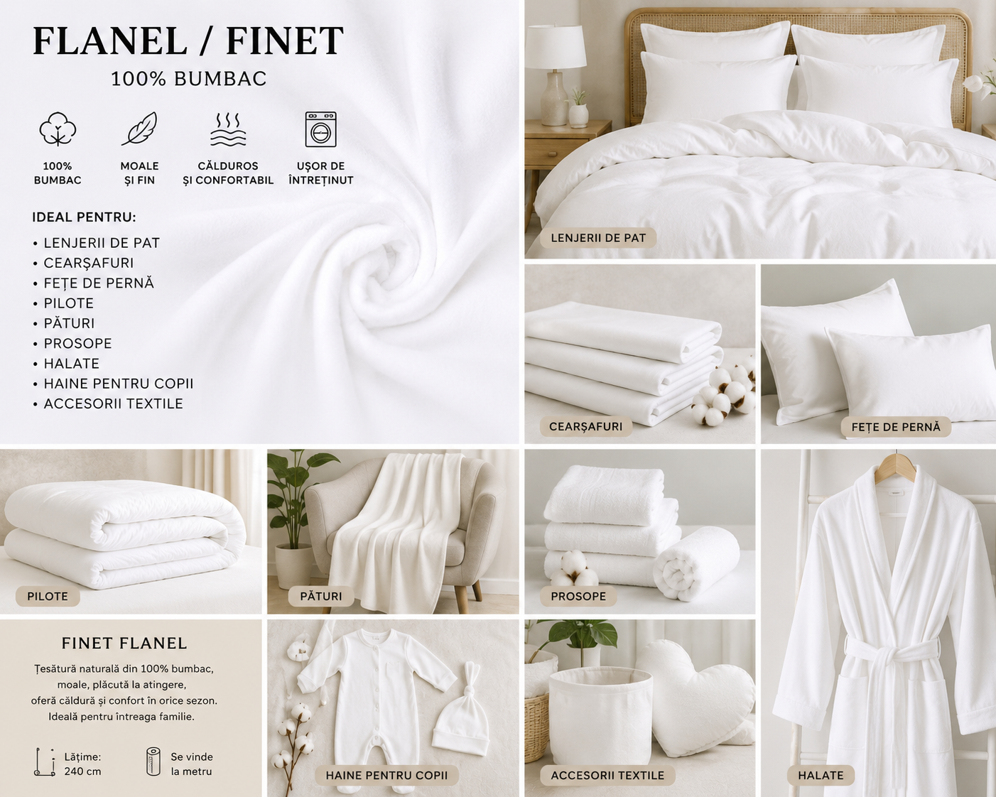 Finet/Flanel de bumbac 100% - Latime 240cm, 150gr/m2