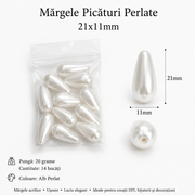 Perle 11x21mm- 14buc/punga, Alb