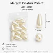 Perle 11x21mm- 14buc/punga, Ivoire