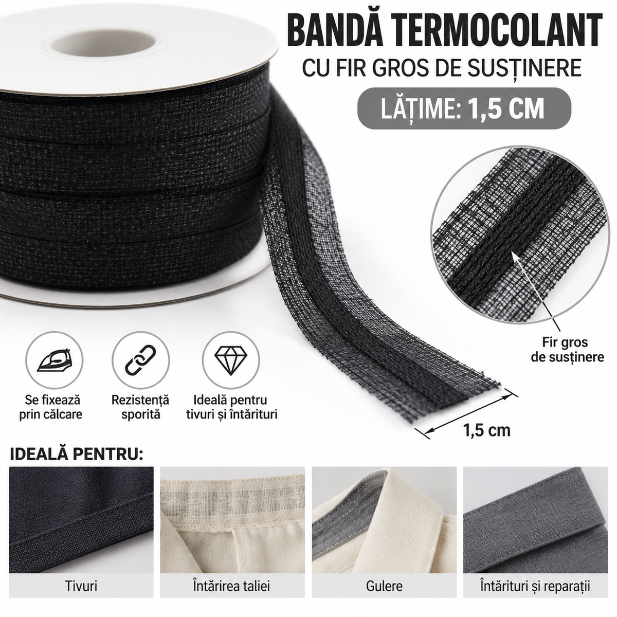 Banda Termocolant Cu Fir Gros De Sustinere 15mm
