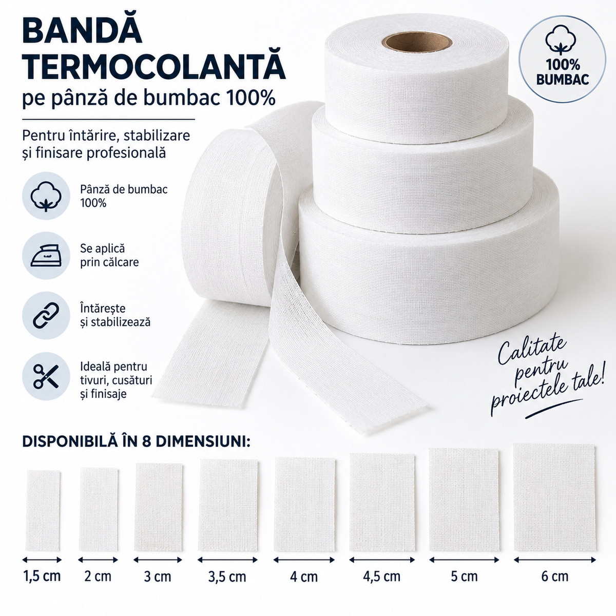 Banda Termocolanta Pe Panza De Bumbac, Alb