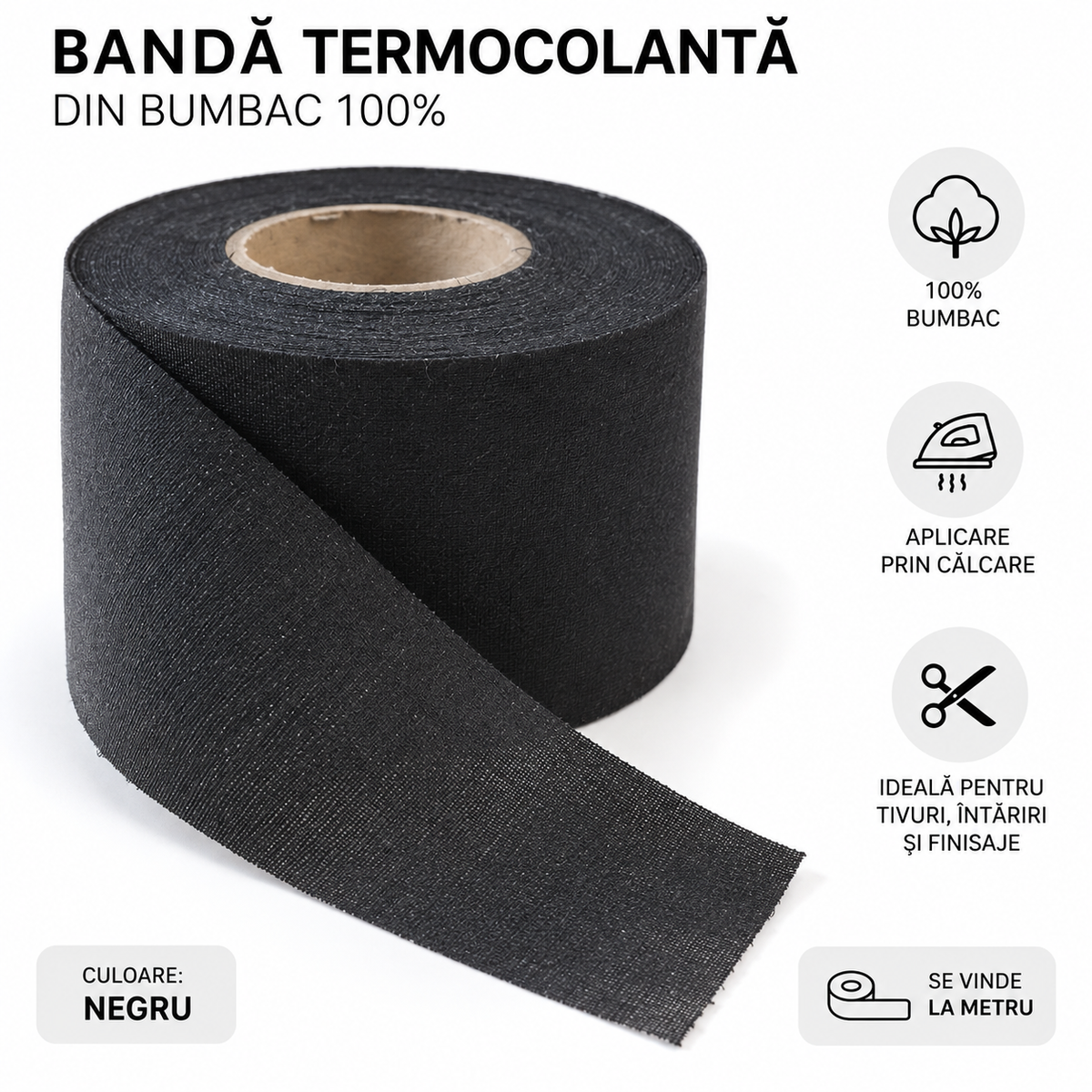 Banda Termocolant Pe Panza 50mm, Negru