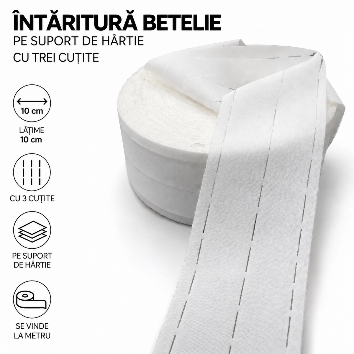 Intaritura Betelie Pe Suport De Hartie Perforata Cu 3 Cutite, 10cm, Alb