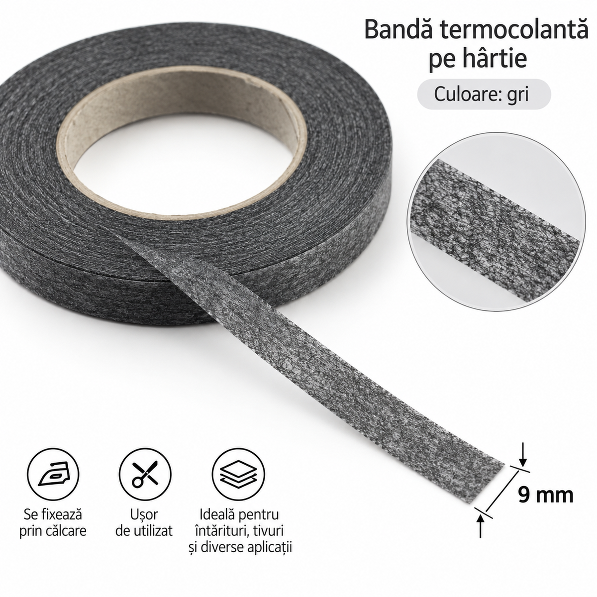 Banda Termocolant Pe Hartie 9mm - Gri