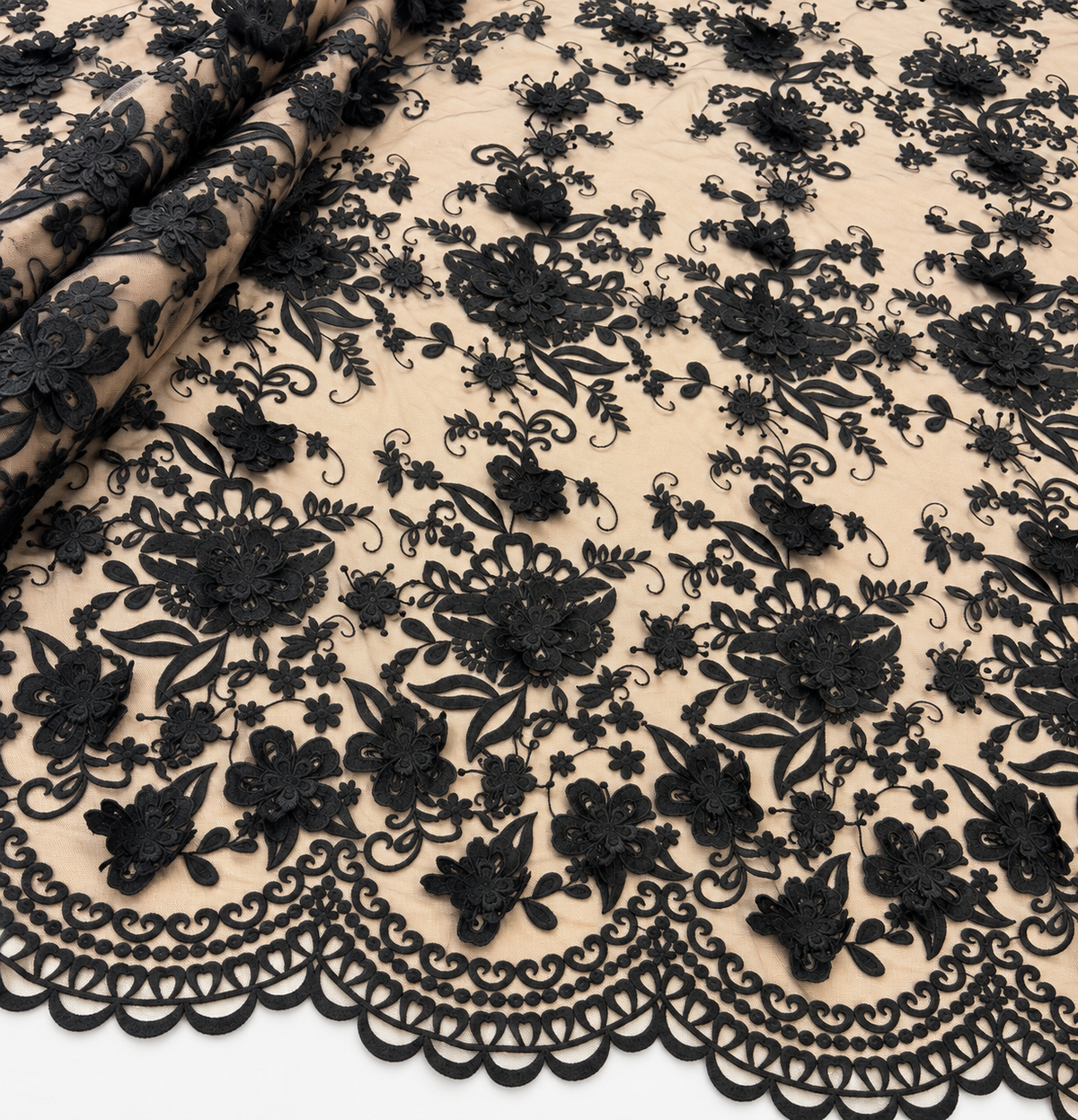 Broderie 3D Pe Tull, Negru