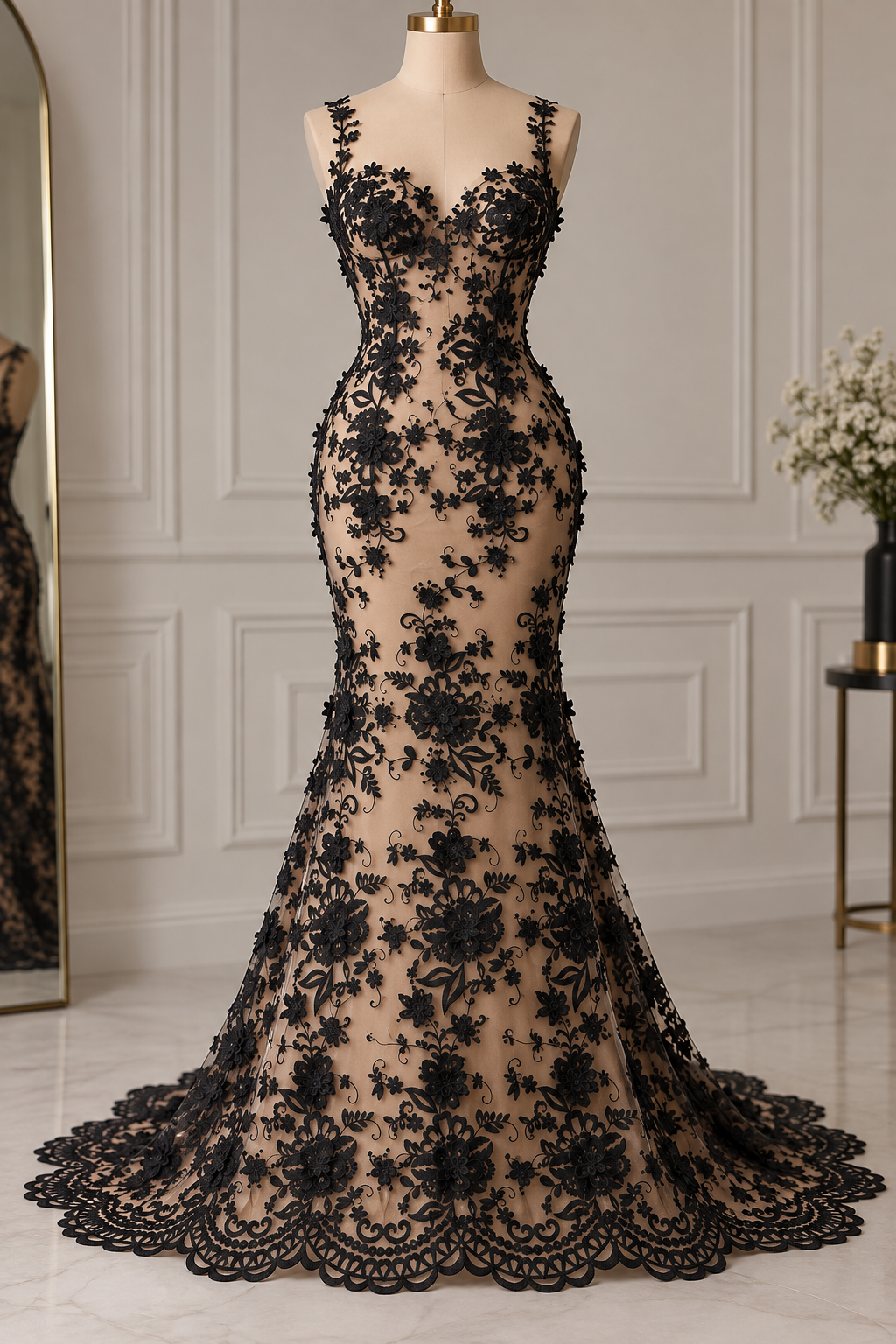 Broderie 3D Pe Tull, Negru