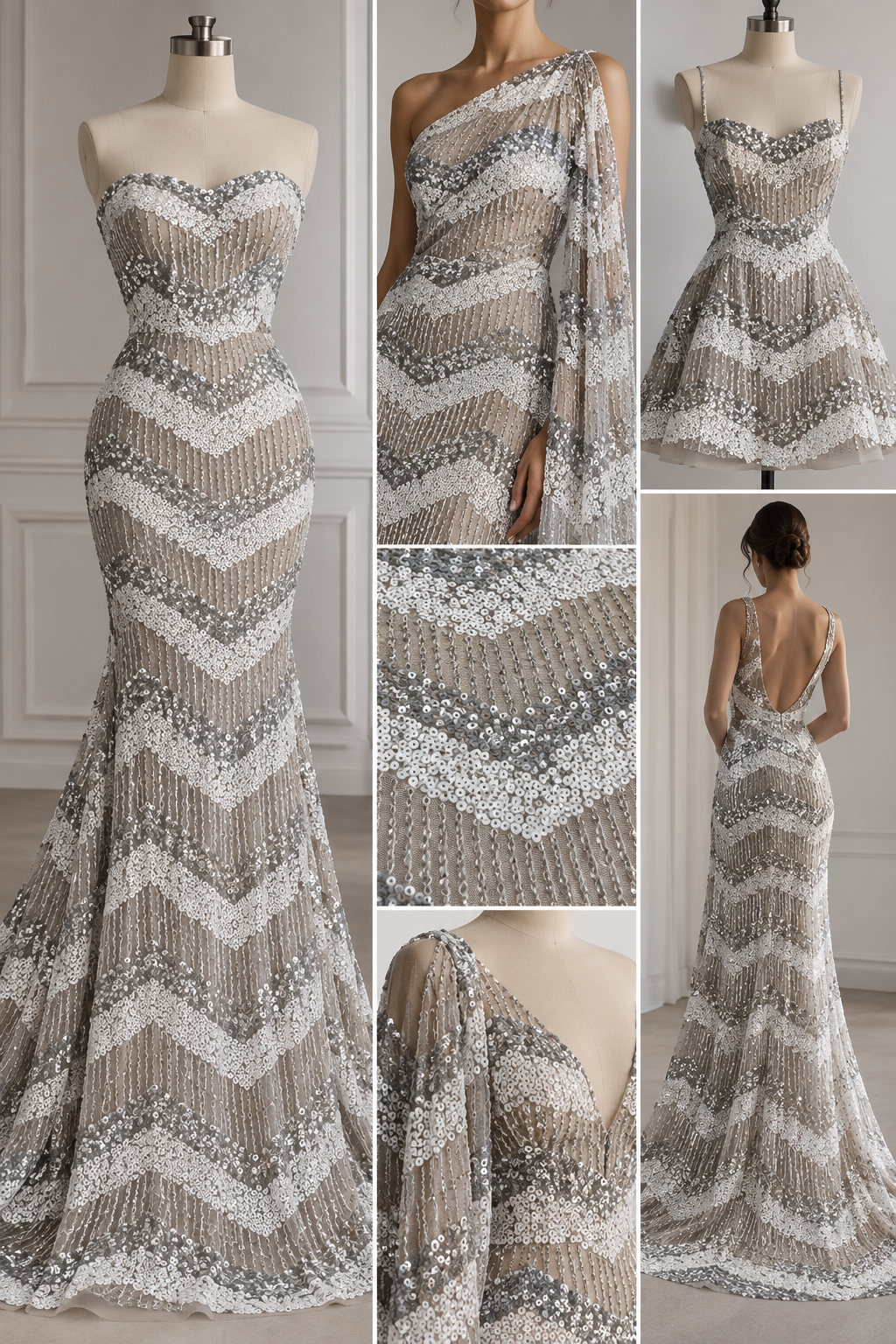 Broderie Alba Cu Margele Si Paiete