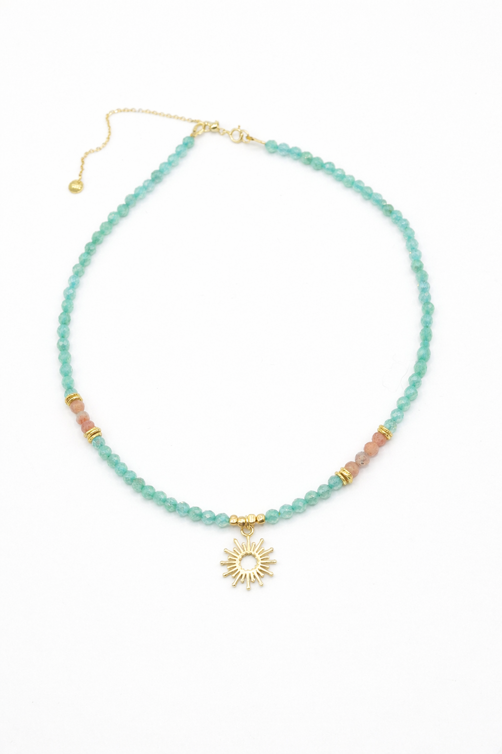 Colier din Piatra De Zirconiu Turcoaz, Cuartz Roz și Argint