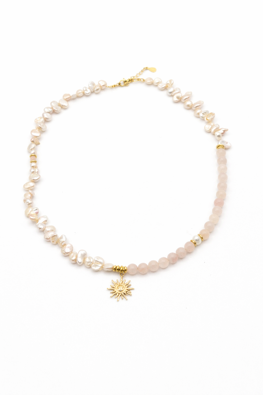 Colier din Cuart Roz, Perle și Argint