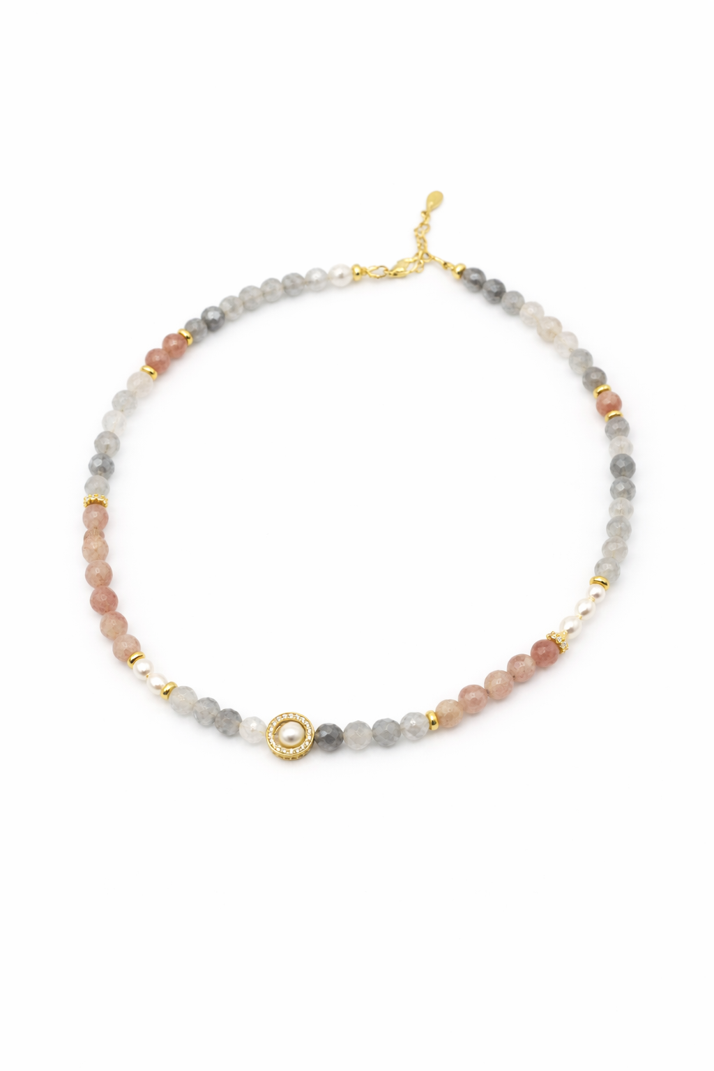 Colier din Cuart Strawberry,Agate, Perle și Argint