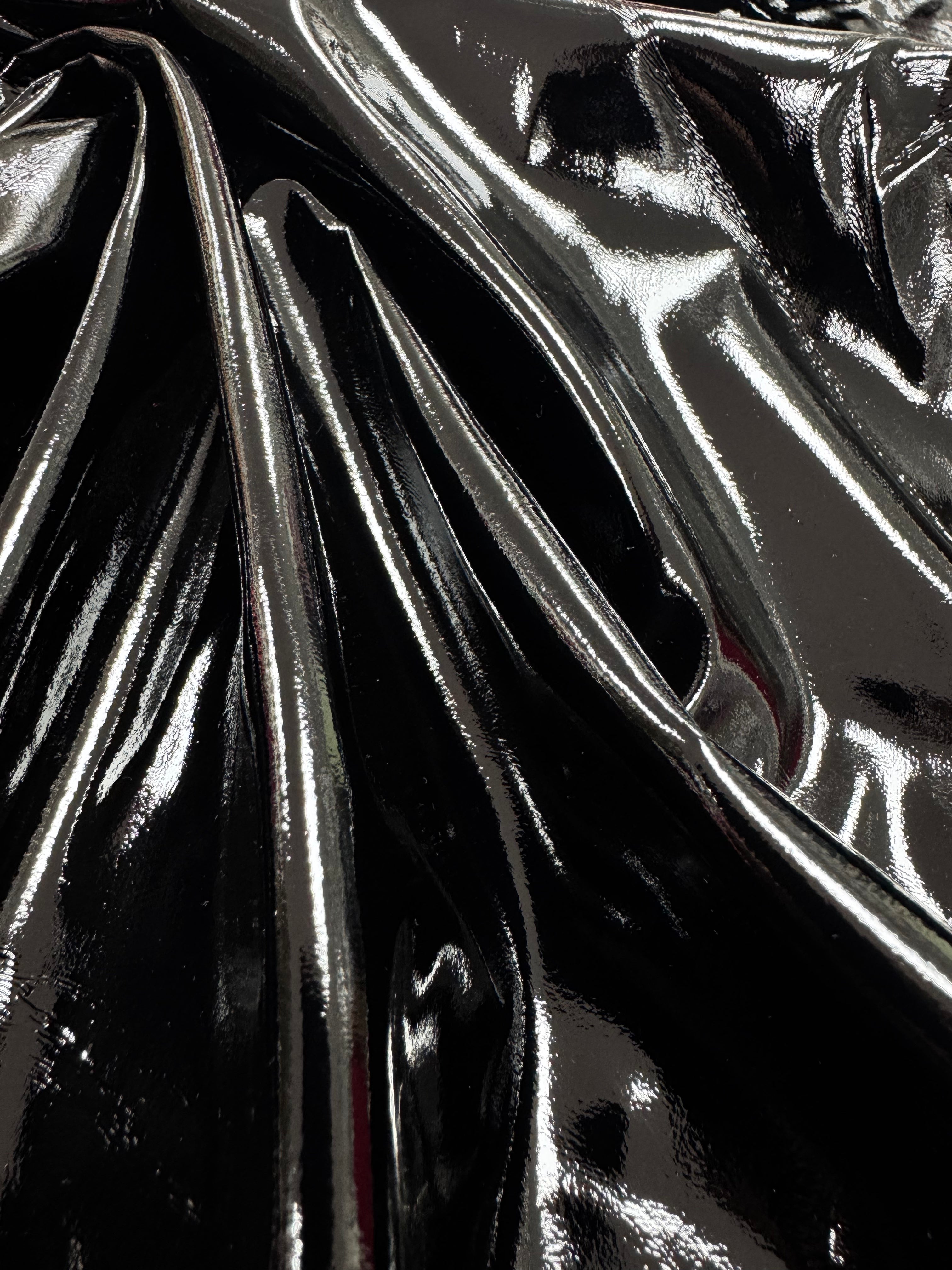 Țesătură latex imitație de piele lăcuită cu elastan - Negru
