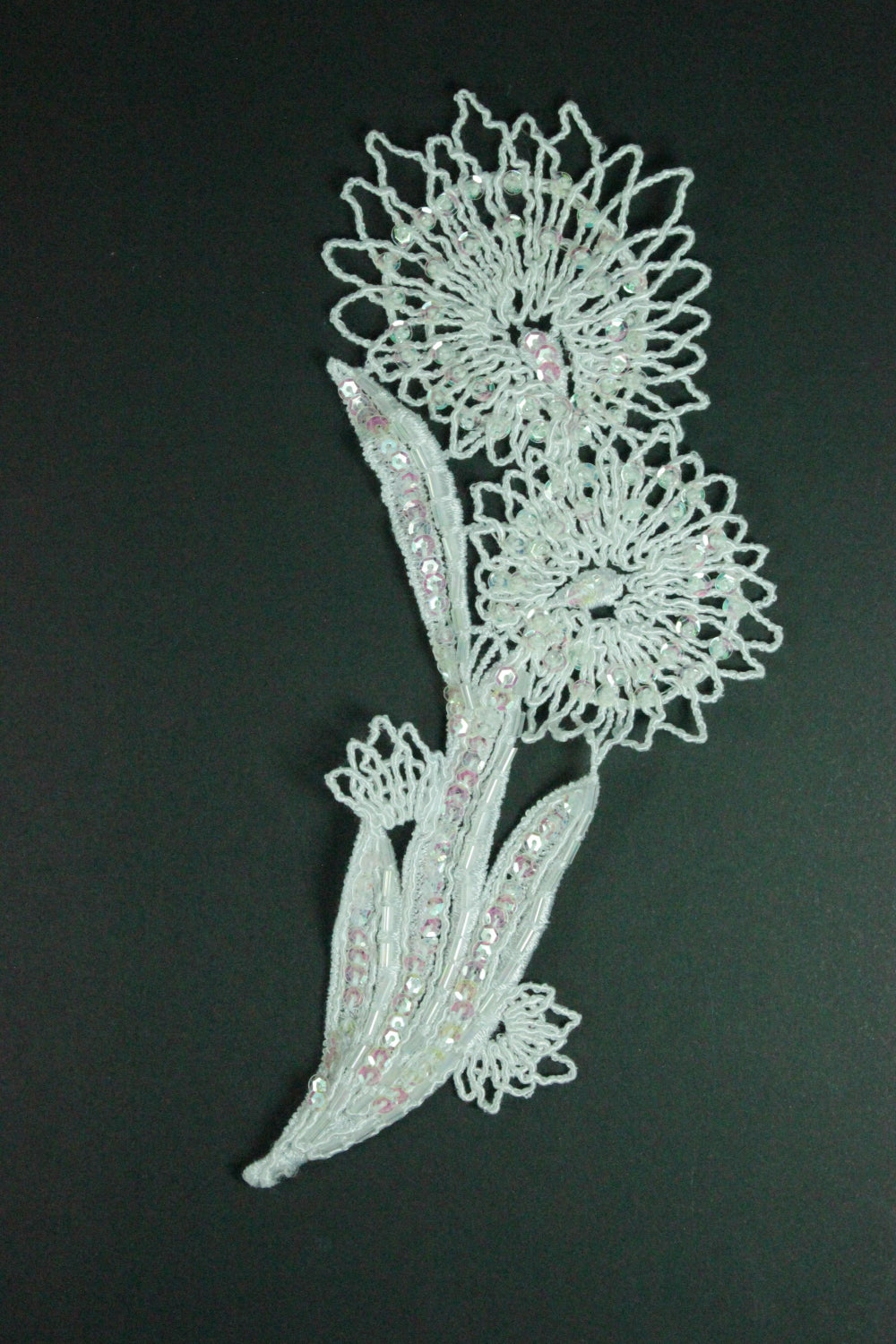 Aplicatie De Cusut Cu Margele Si Paite, Alb, 20x7cm