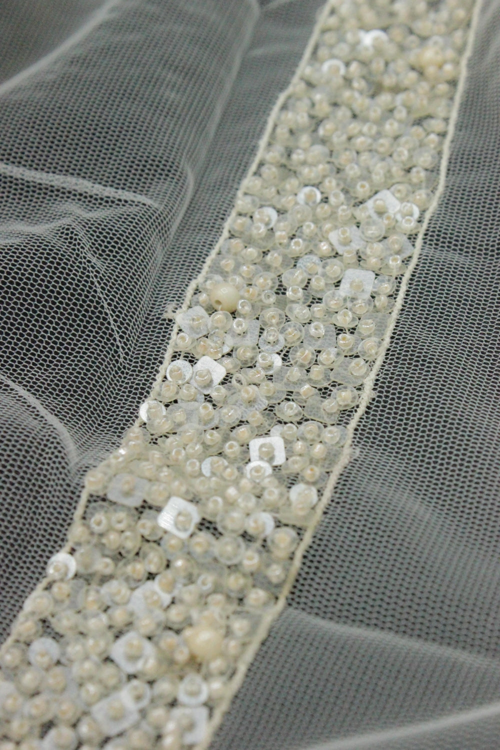Aplicatie Pe Tull Cu Margele, 125x3cm, Crem