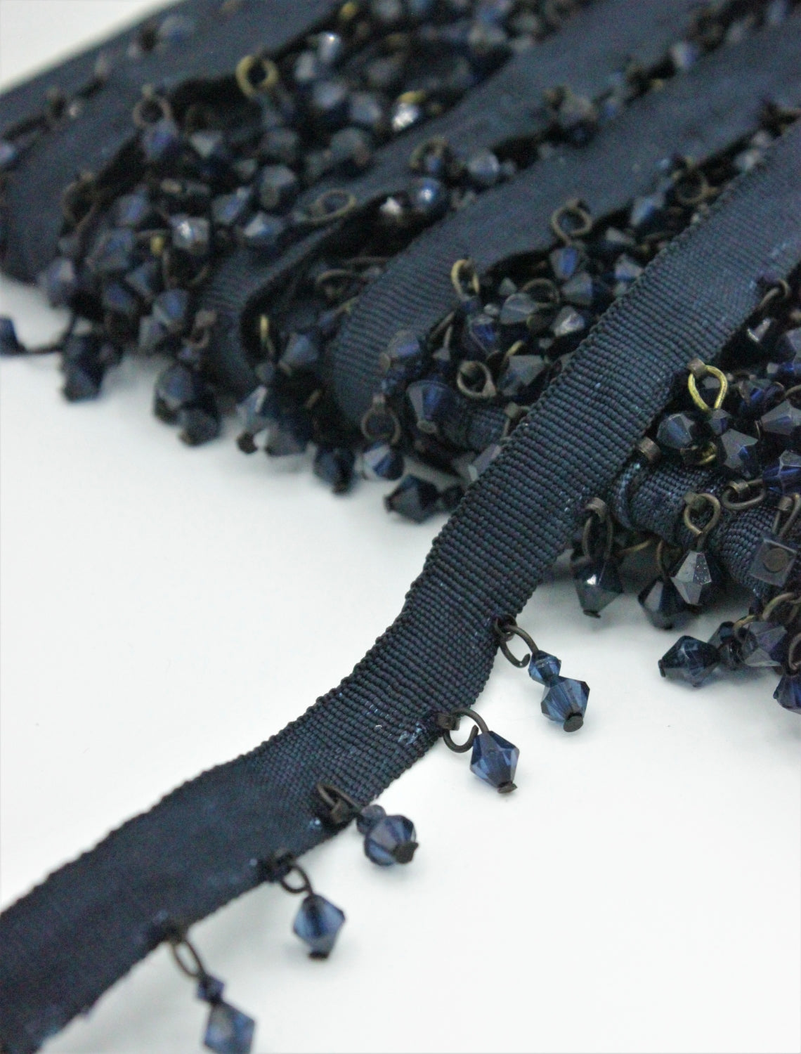 Banda Ripsata Cu Margele, 18mm, Bleumarin