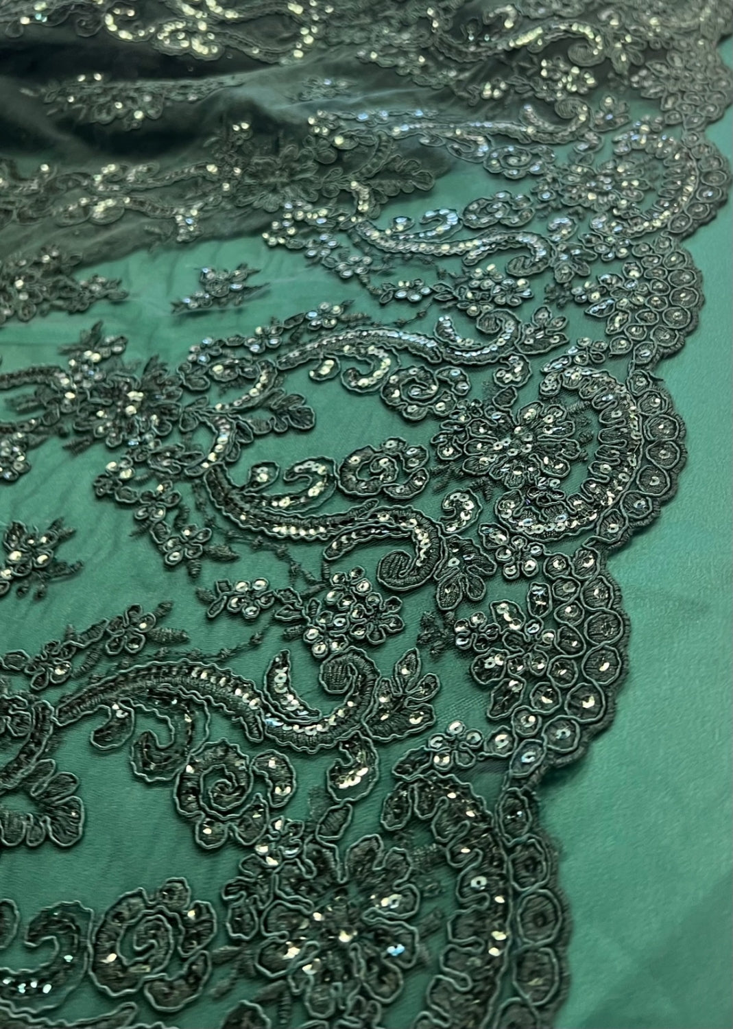 Broderie Cu Paiete Fine, Verde Inchis