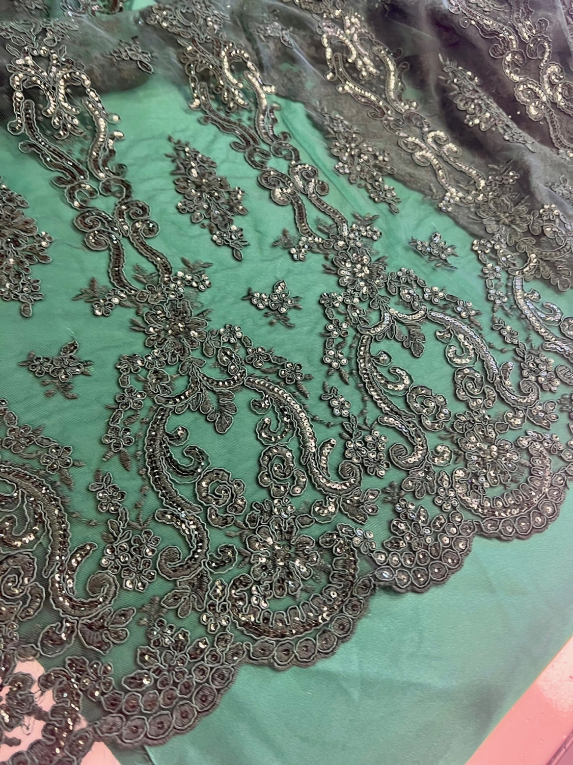 Broderie Cu Paiete Fine, Verde Inchis