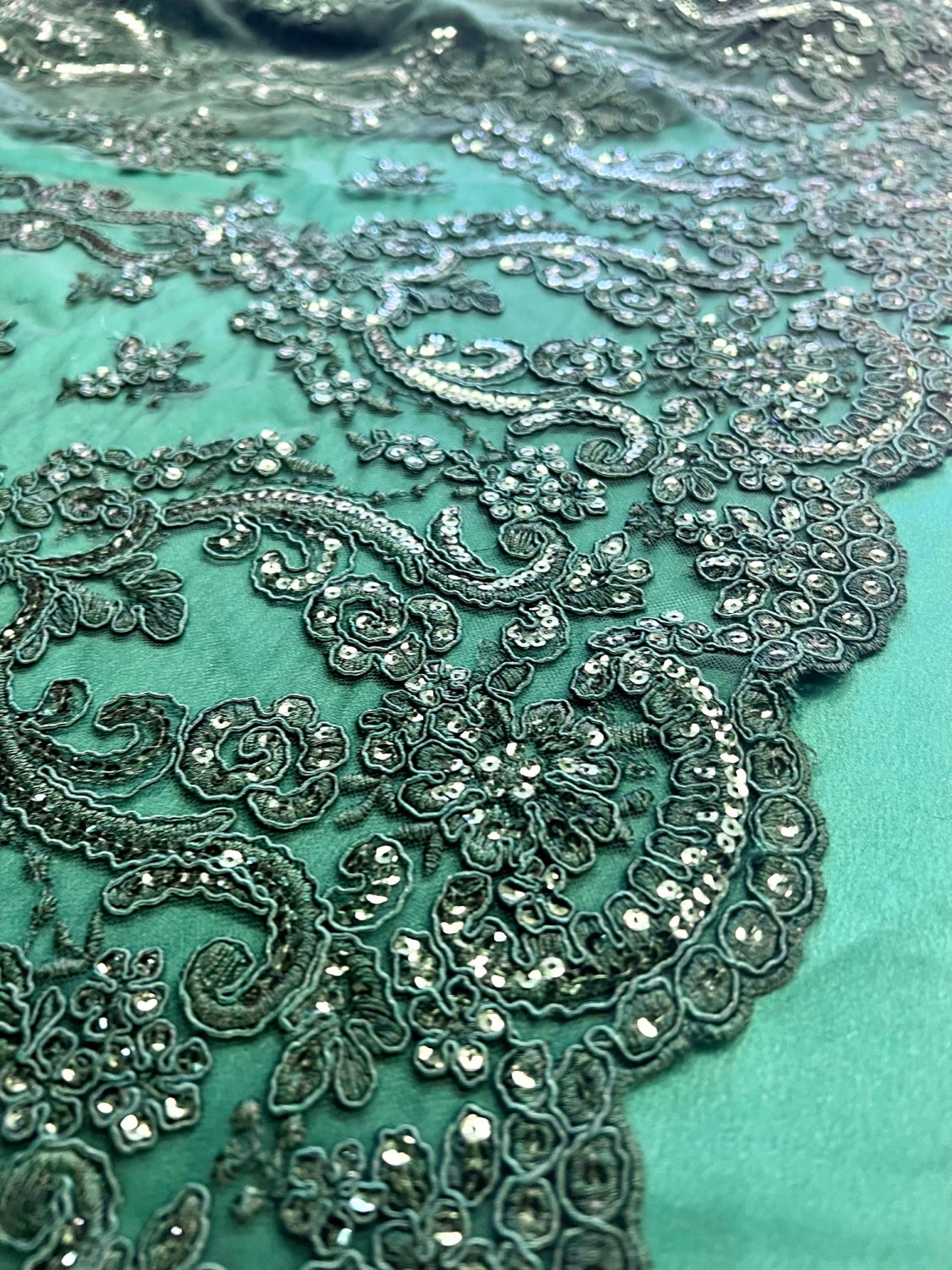 Broderie Cu Paiete Fine, Verde Inchis