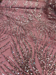 Broderie Pe Tull Cu Margele Si Paiete Fine, Roz