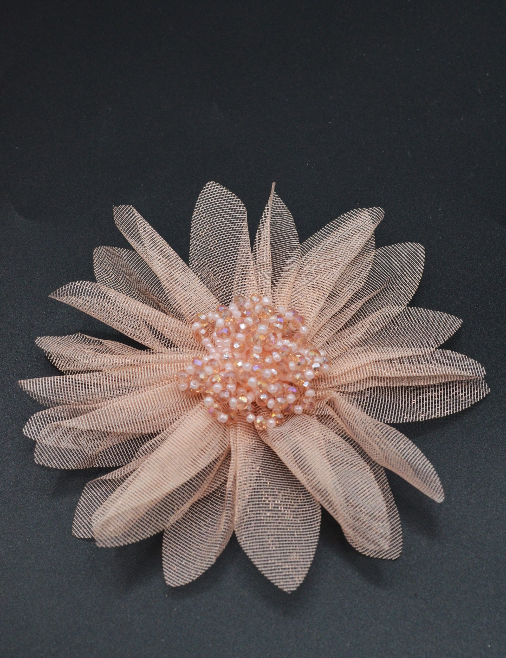 Floare Din Tull Cu Margele, 11cm, Roz