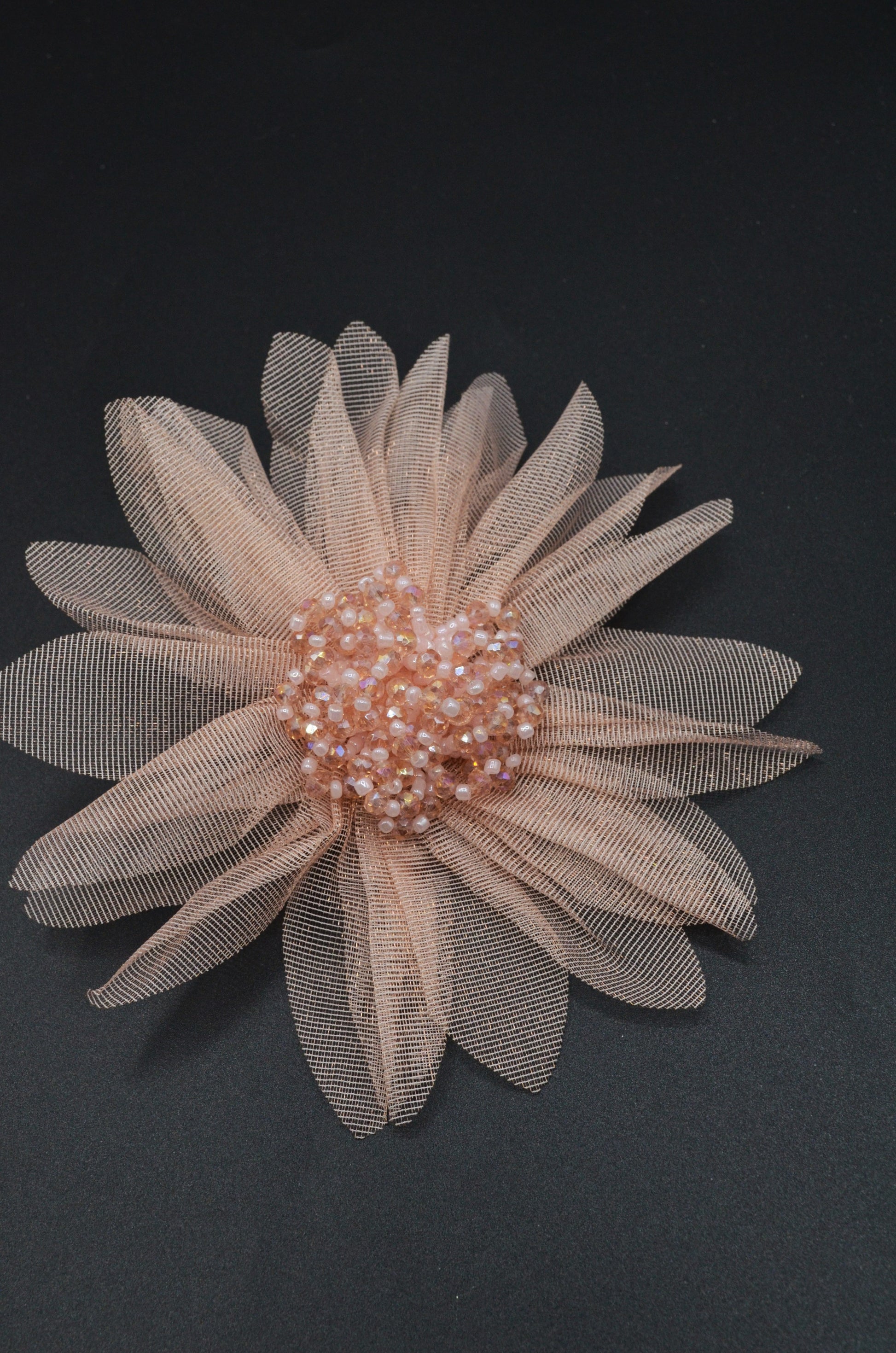 Floare Din Tull Cu Margele, 11cm, Roz