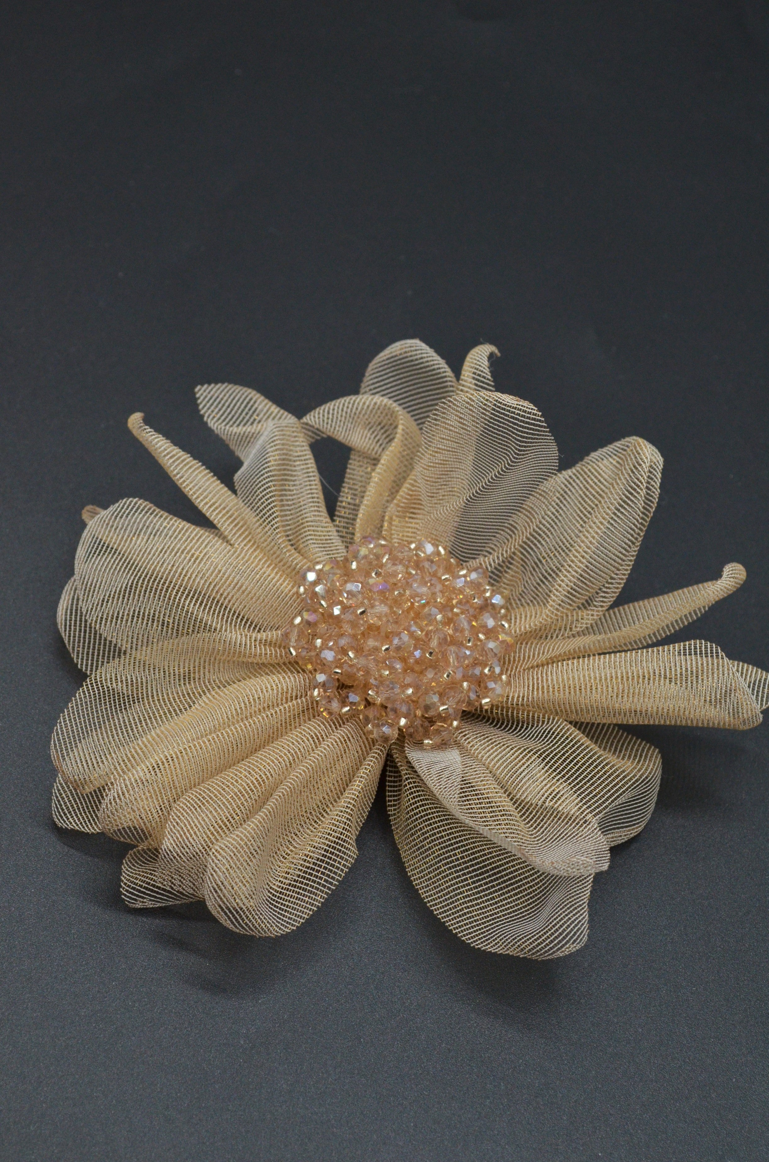 Floare Din Tull Cu Margele, 11cm, Bej