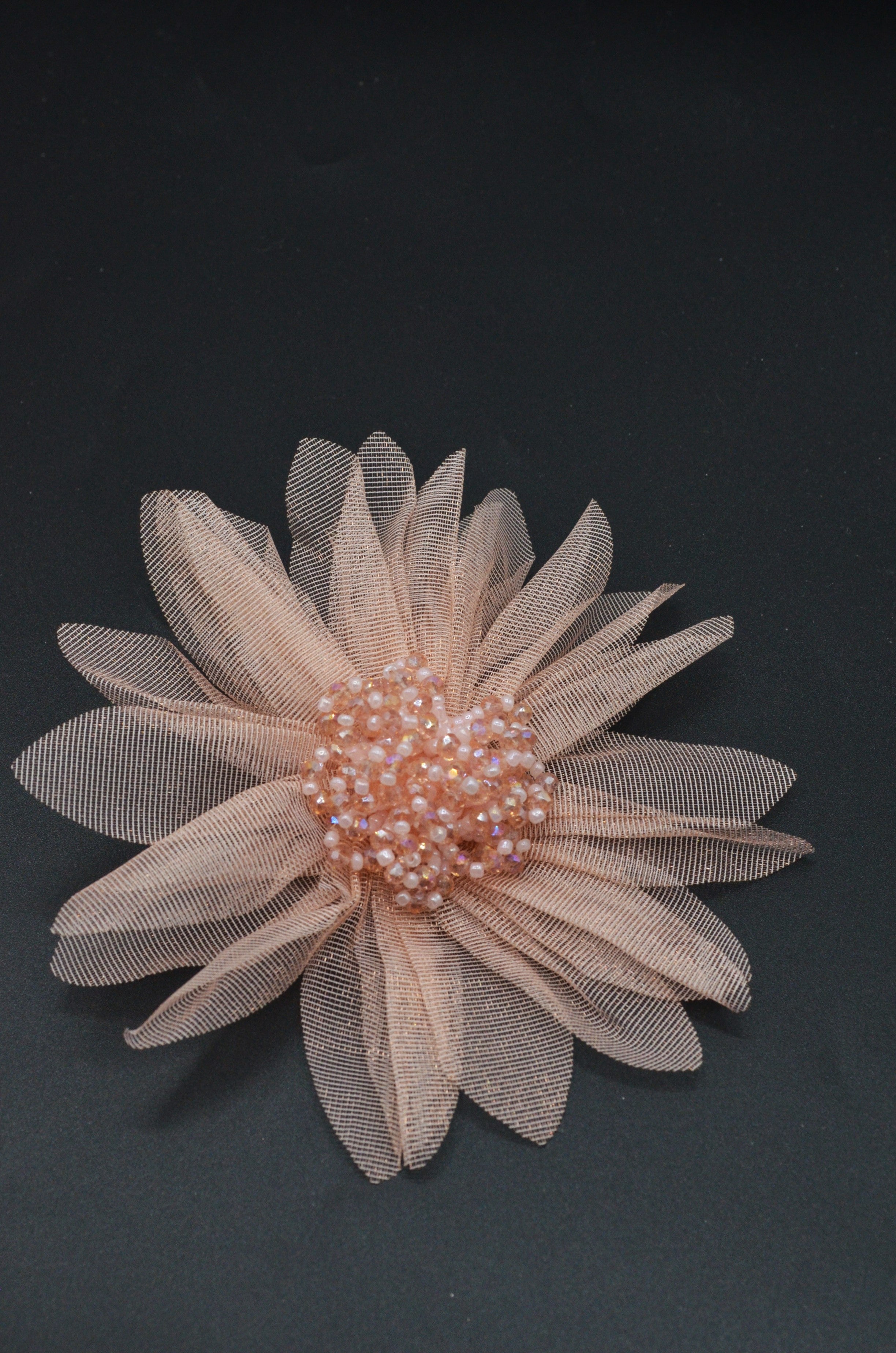 Floare Din Tull Cu Margele, 11cm, Roz