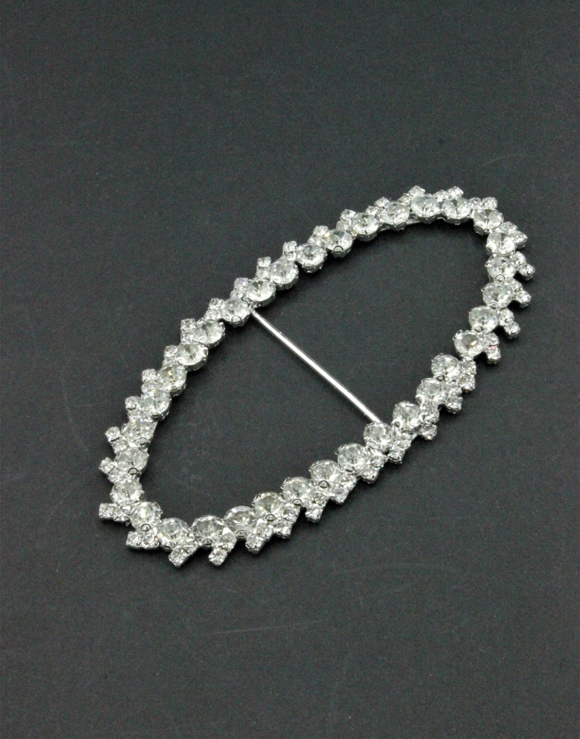 Catarama Ovala Cu Strasuri,130x45 mm, Argintiu