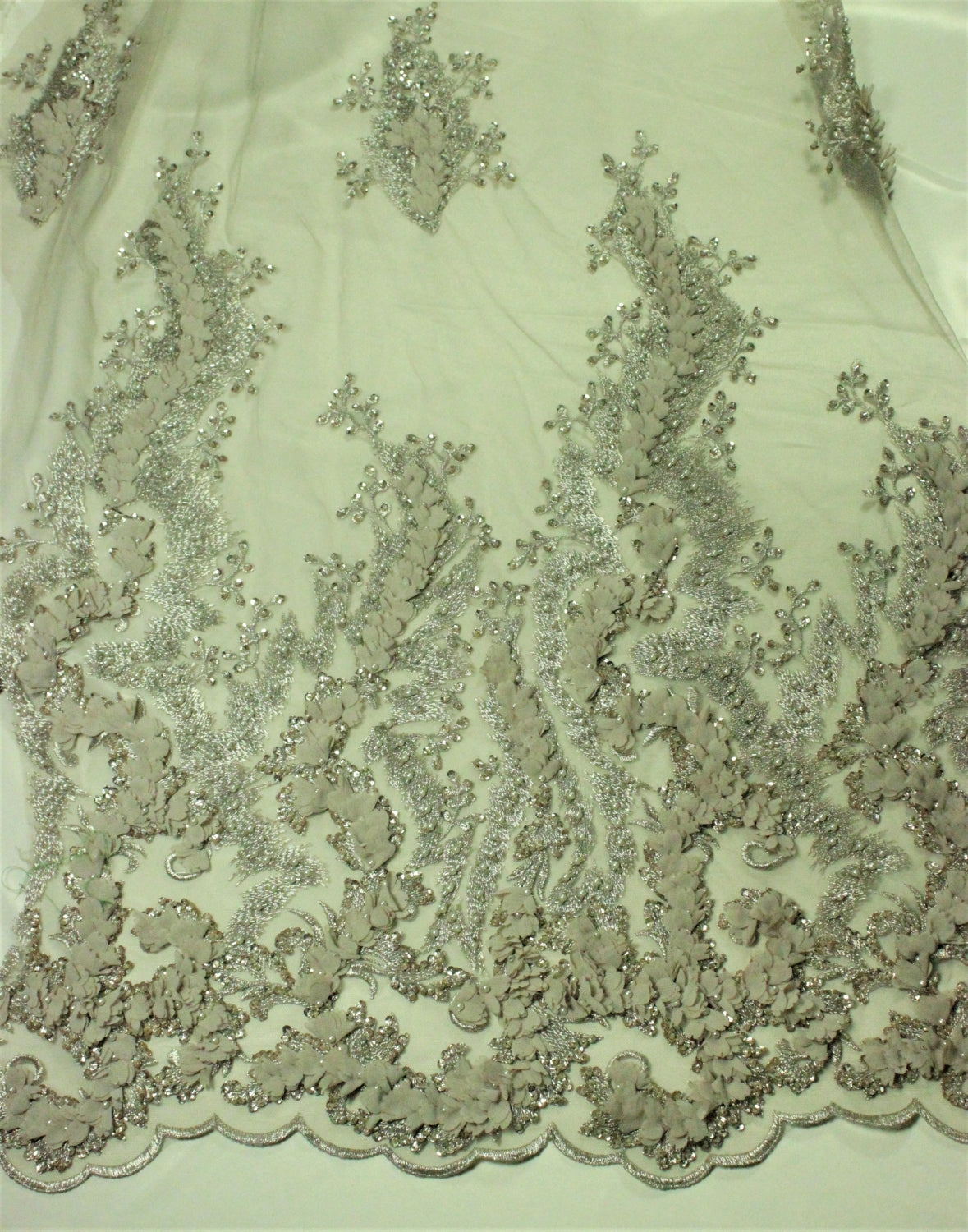 Cupon Broderie Cu Margele, Bej Cu Auriu, 50x135cm, Bordura Doar Pe O Latura