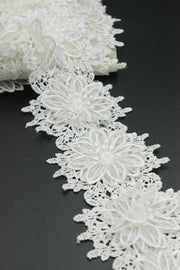 Dantela 3D Cu Flori Din Organza, 10cm, Ivoire