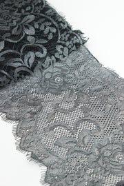 Dantela Chantilly 300 x 17cm, Negru Argintiu