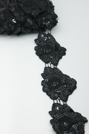 Dantela Cu Paiete, 6cm, Negru