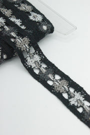 Dantela De Bumbac, 32mm, Negru