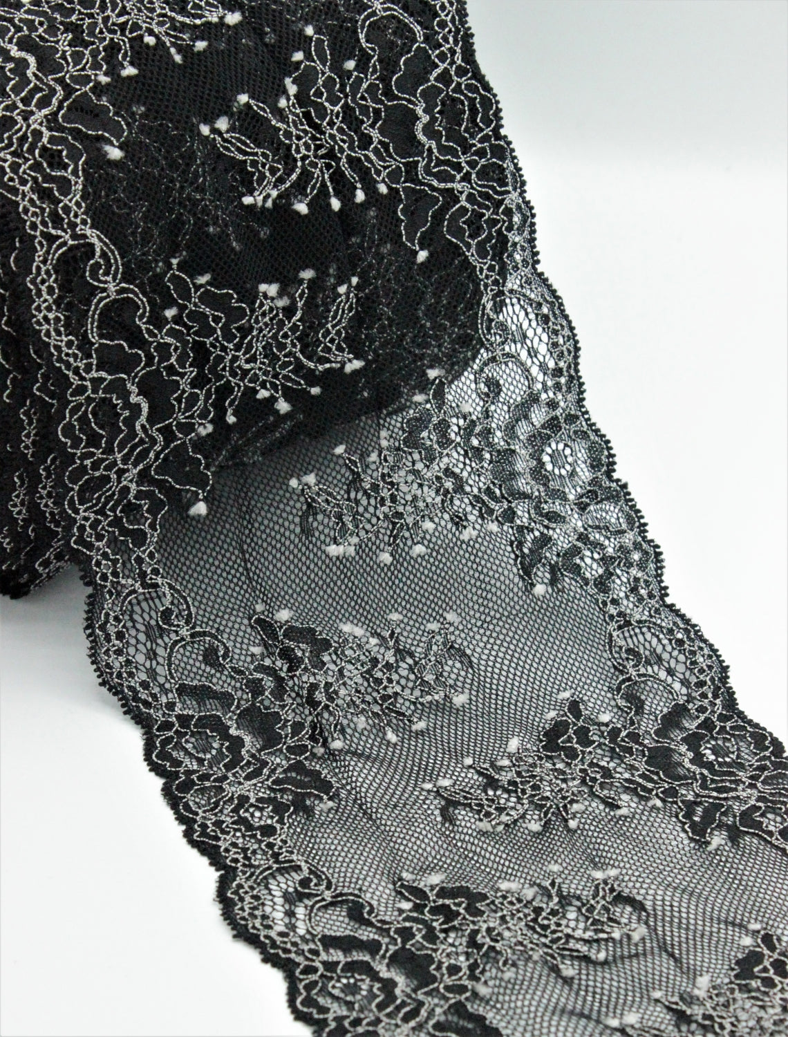 Dantela Elastica 15cm, Negru Cu Alb