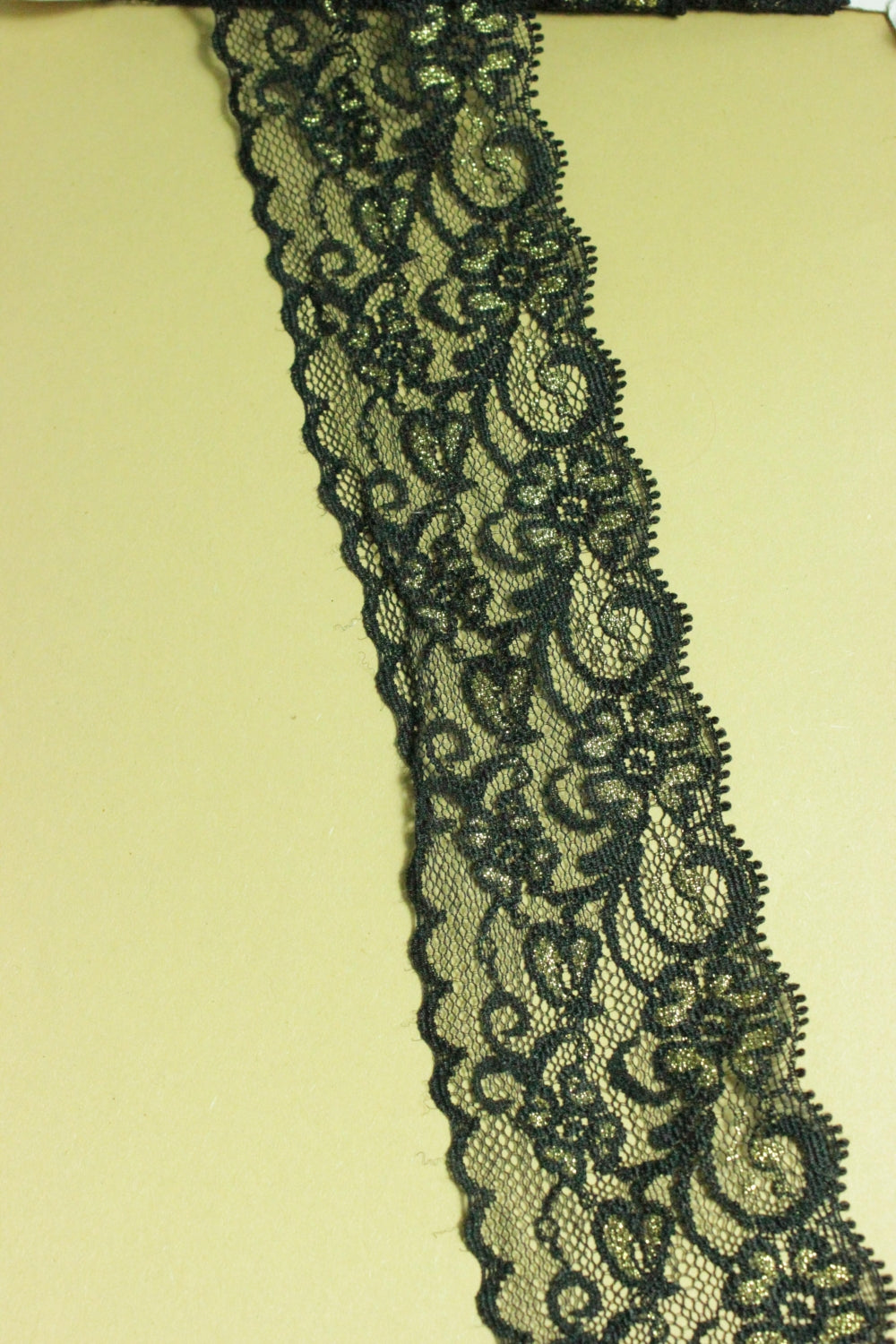Dantela Neagra Cu Auriu, 50mm