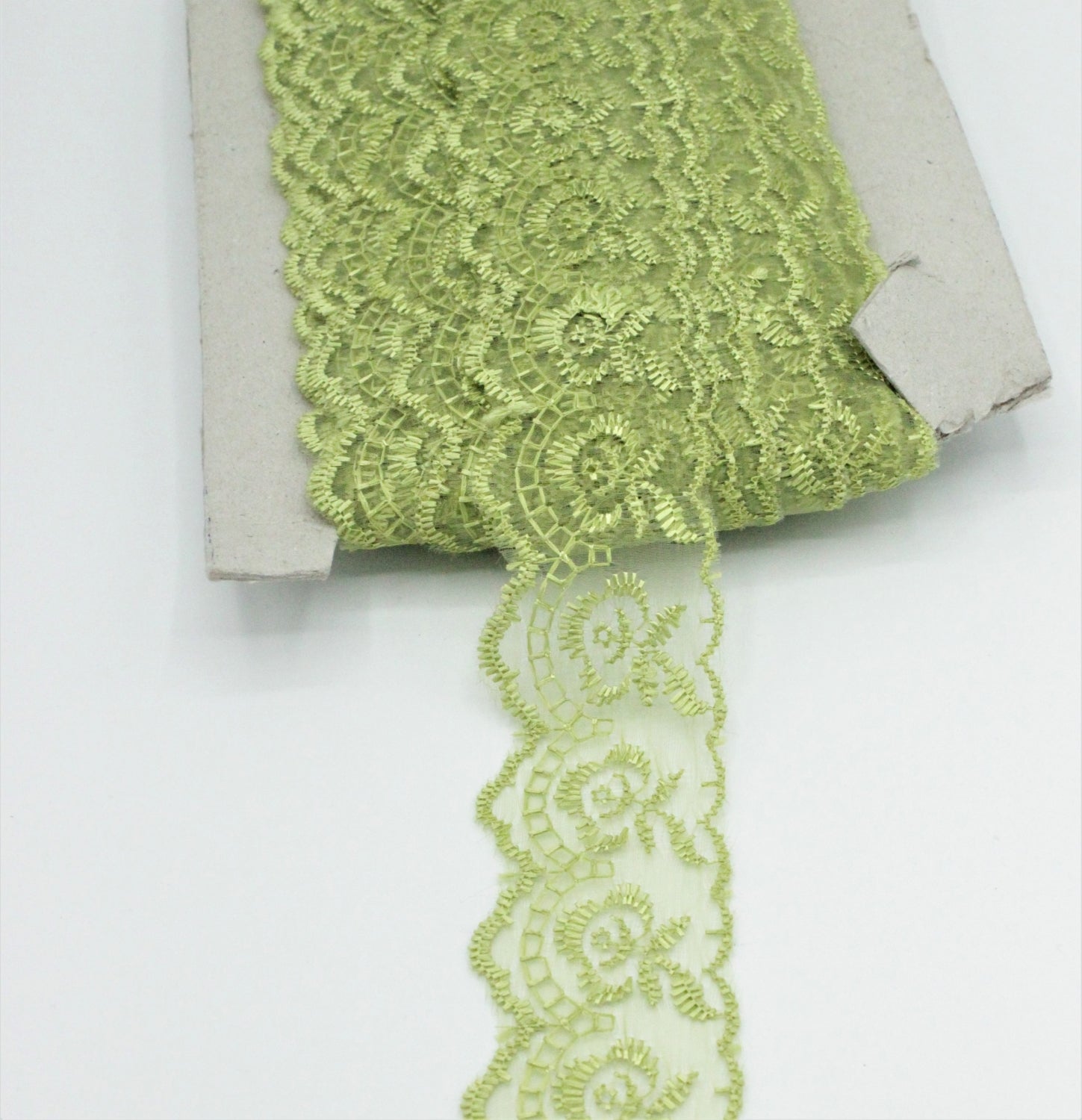 Dantela Pe Organza, 4cm, Verde
