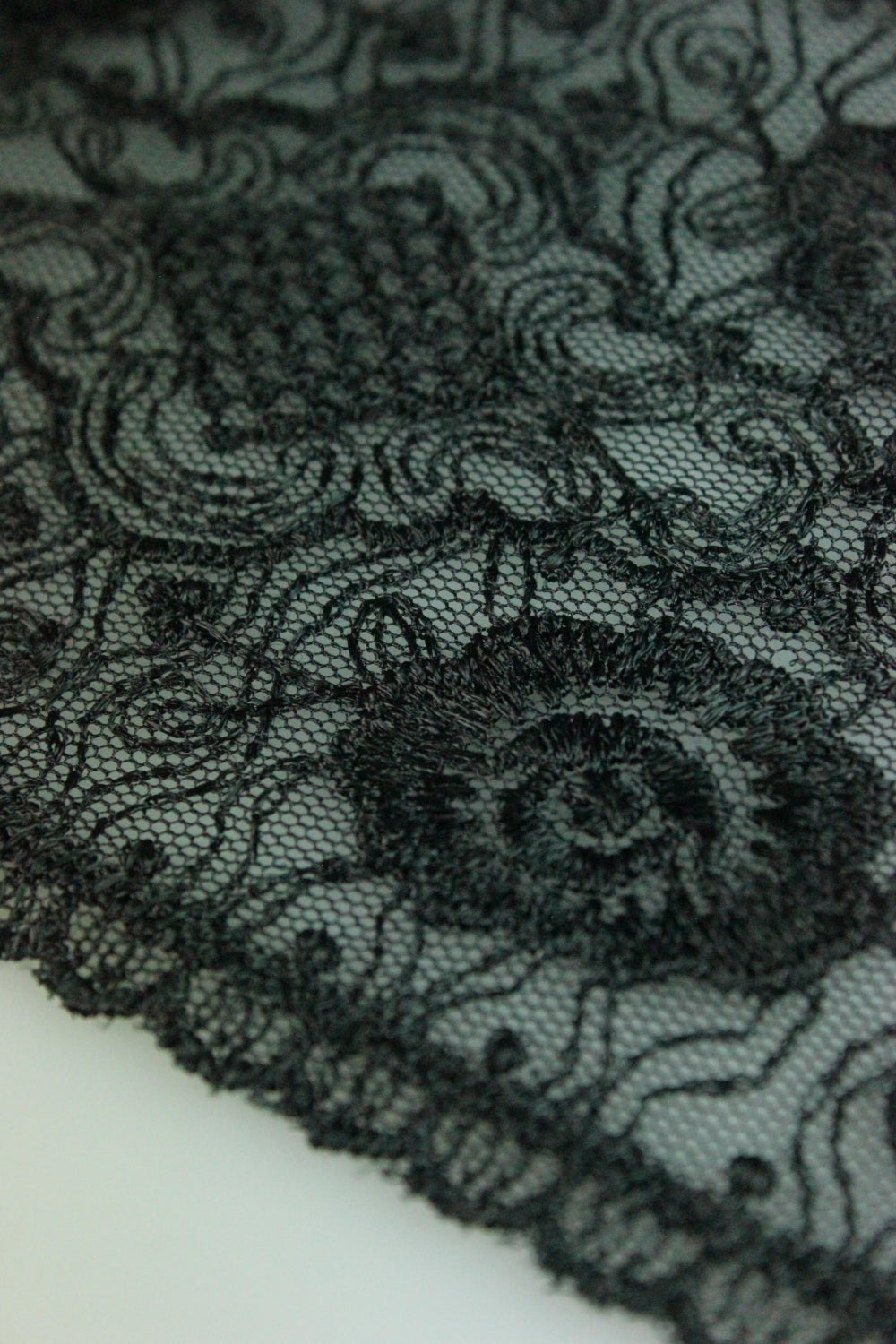Dantela Pe Tull Brodata, 10cm, Negru