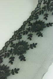 Dantela Pe Tull Brodata, 8cm, Negru