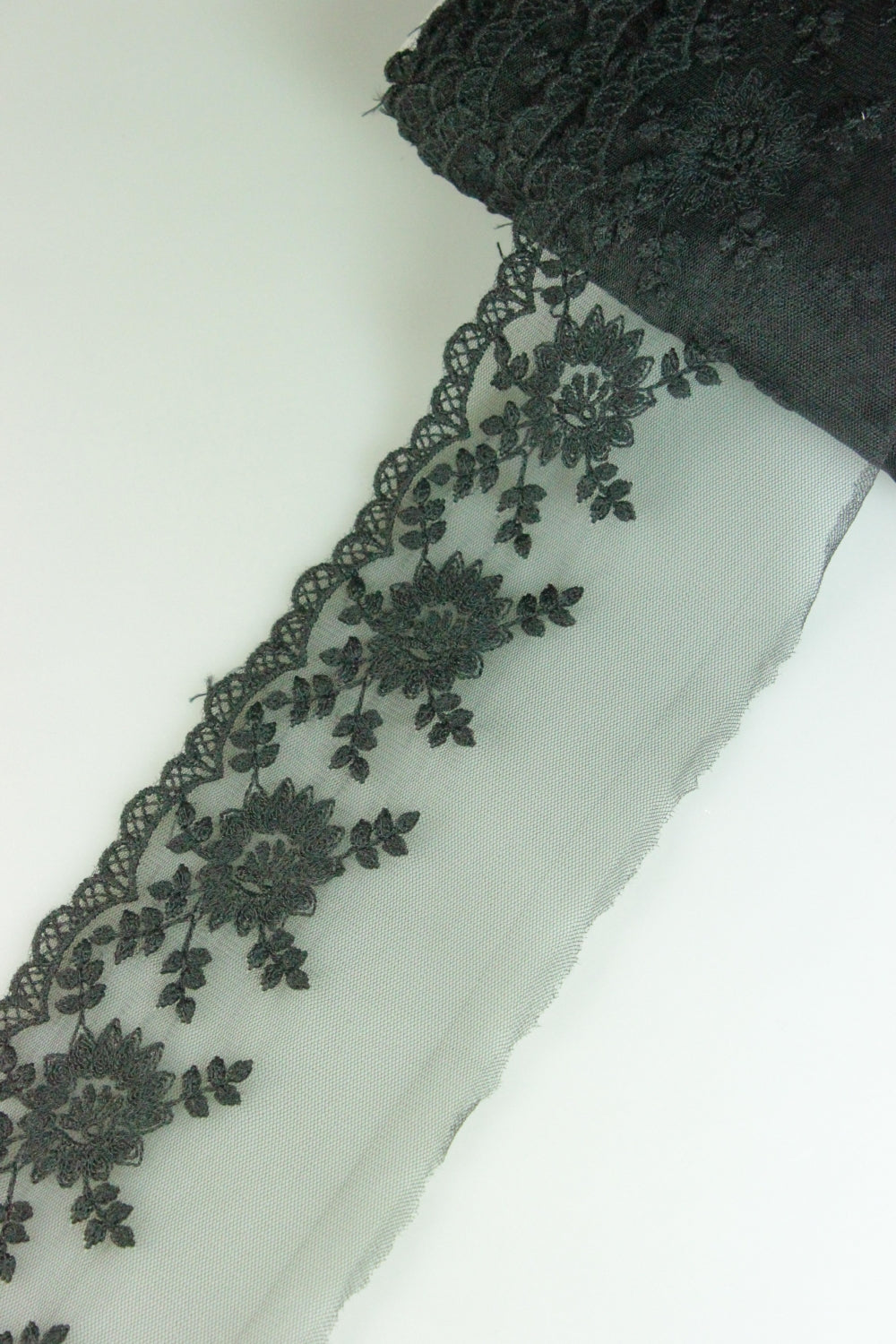 Dantela Pe Tull Brodata, 8cm, Negru