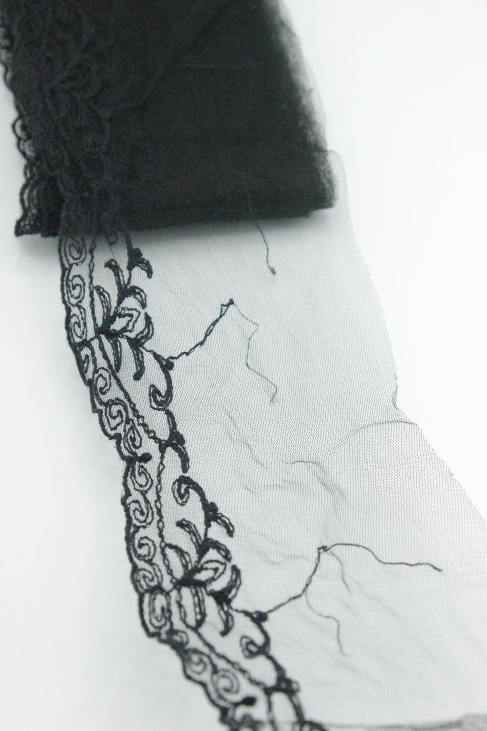 Dantela Tull Brodat, 9cm, Negru